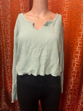 Forever 21 Green Long Sleeve Top Size 0X Casual Lightweight Shirt